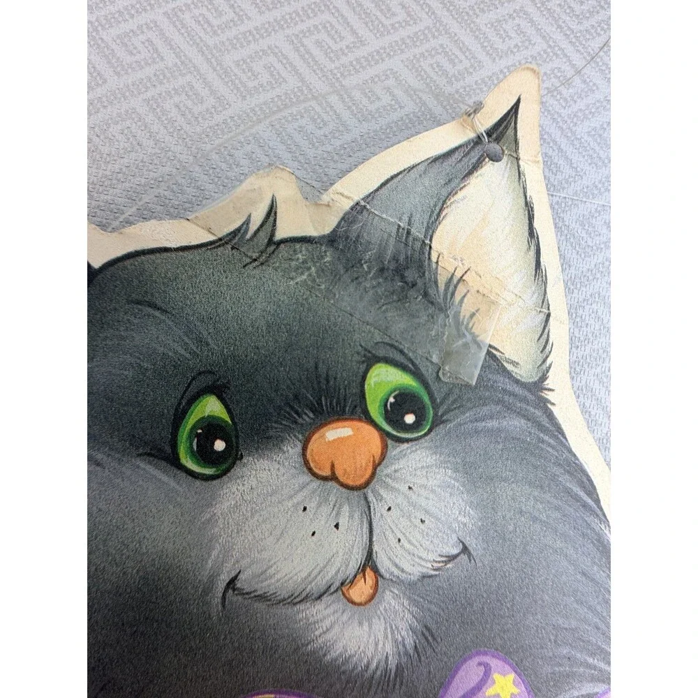 Vintage Halloween Black Cat Pumpkin Mouse Purple Tie Die-Cut Cardboard Wall Door